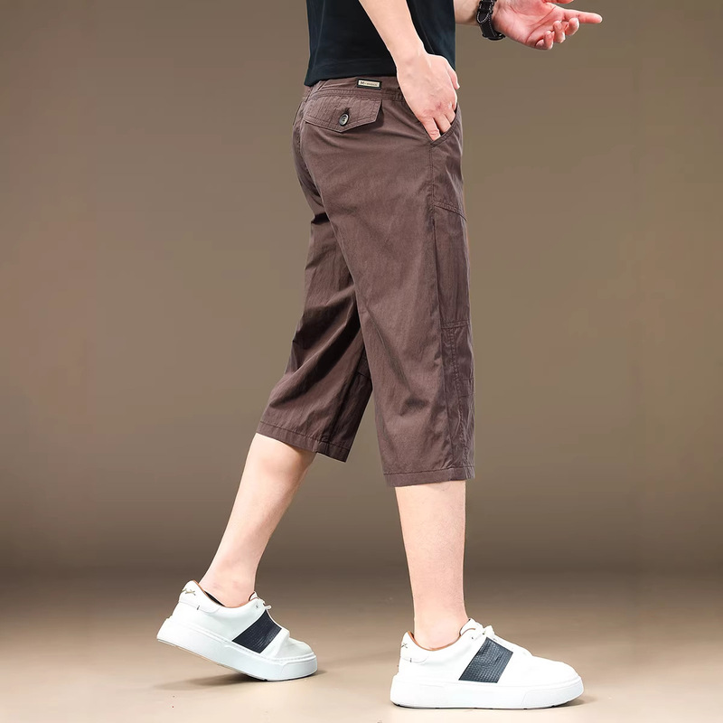 2026 Summer Thin Cropped Casual Pants for Men, Slim Straight Cotton Elastic Breathable Business Casual Pants, 7/8 Length Pants