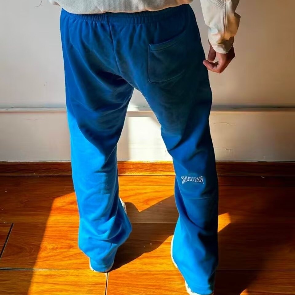 Pantalones deportivos de transporte de dopamina azul de mosquito americano para hombres y mujeres, pantalones casuales de estilo de cuchillo relajado y recto