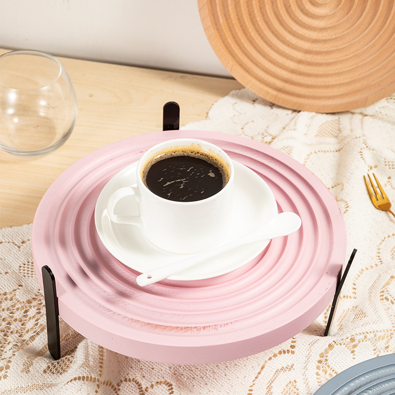 Plato redondo de madera para pan, plato para aperitivos de té de la tarde, plato decorativo para fotografía, plato para tartas con diseño de ondas de estilo nórdico, soporte para postres