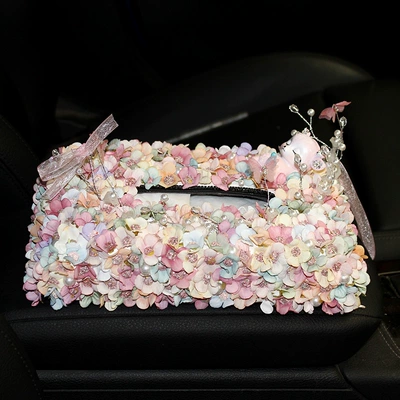 Car Tissue Box Simulation Flower Car Decoration Fashion Ornaments Paper Box Holder Creative Car Napkin Paper Box (Car tissue box/set) - simulated-flower-full-flower-paper-box