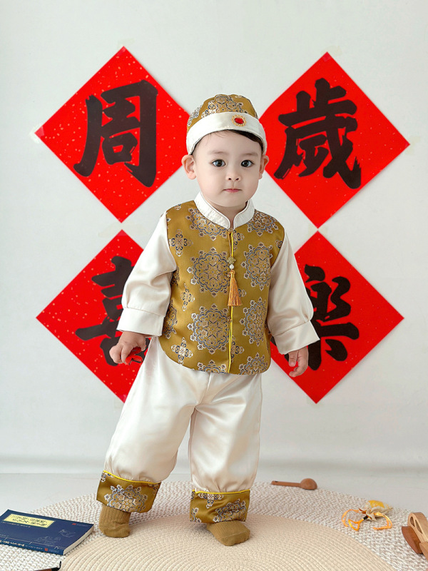 男童周岁礼服新中式唐装儿童春秋款百天宴喜庆套装宝宝生日宴衣服|undefined