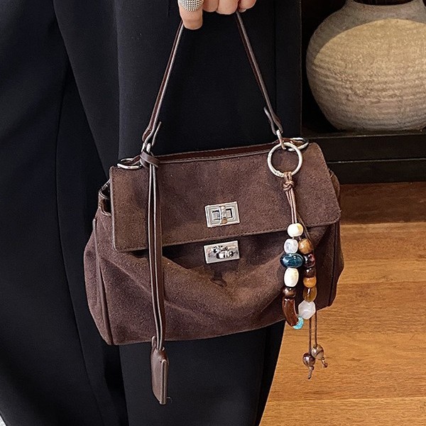 Suede Buckle Flap Convertible Handle Satchel Bag 3