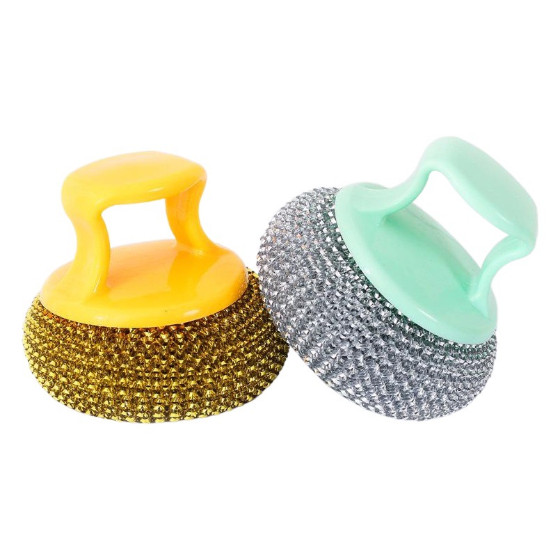 Color nano bola de limpieza cepillo de cocina artefacto mango largo cepillo para lavar platos cepillo para lavar olla bola de alambre de fibra al por mayor
