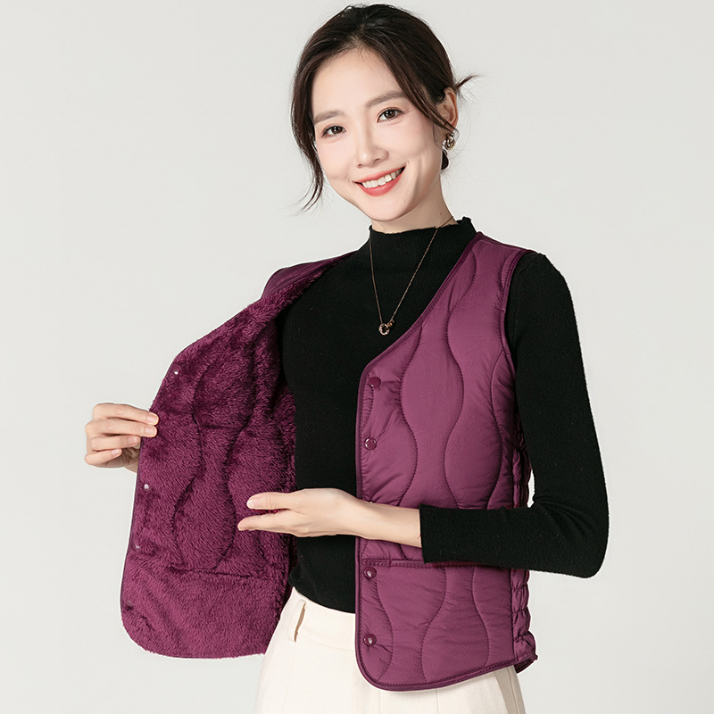 New Autumn and Winter Women's Fleece-Lined Vest, Korean Style Slim Fit Warm Vest, Suitable for Wearing Inside or Outside, Quilted down Cotton Vest