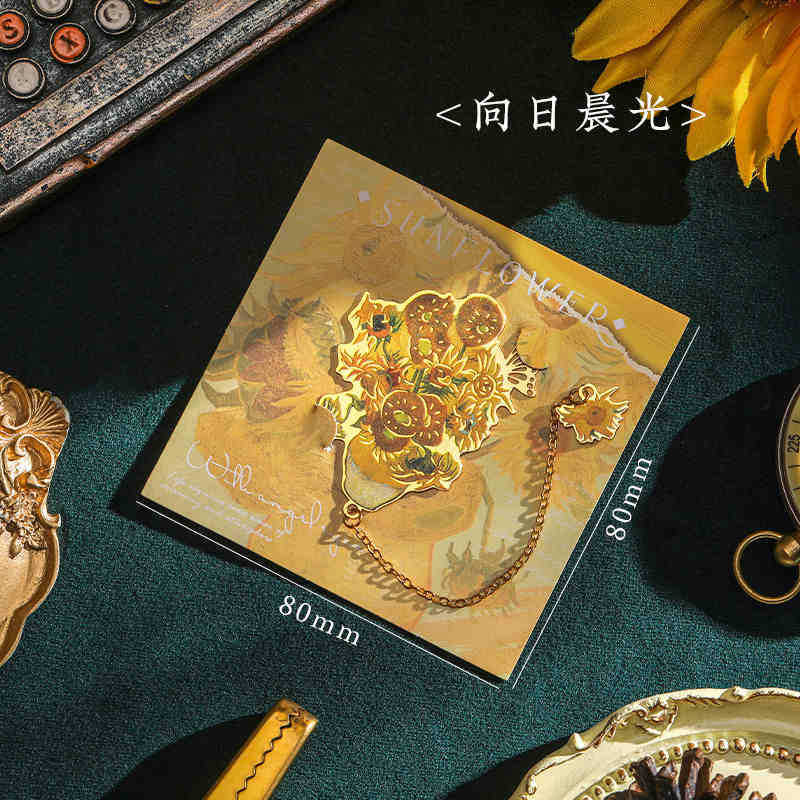Van Gogh Metal Bookmark Quiet Flower Language Series ins Estilo pequeño fresco y divertido Clip de página de libro de flores simple creativo