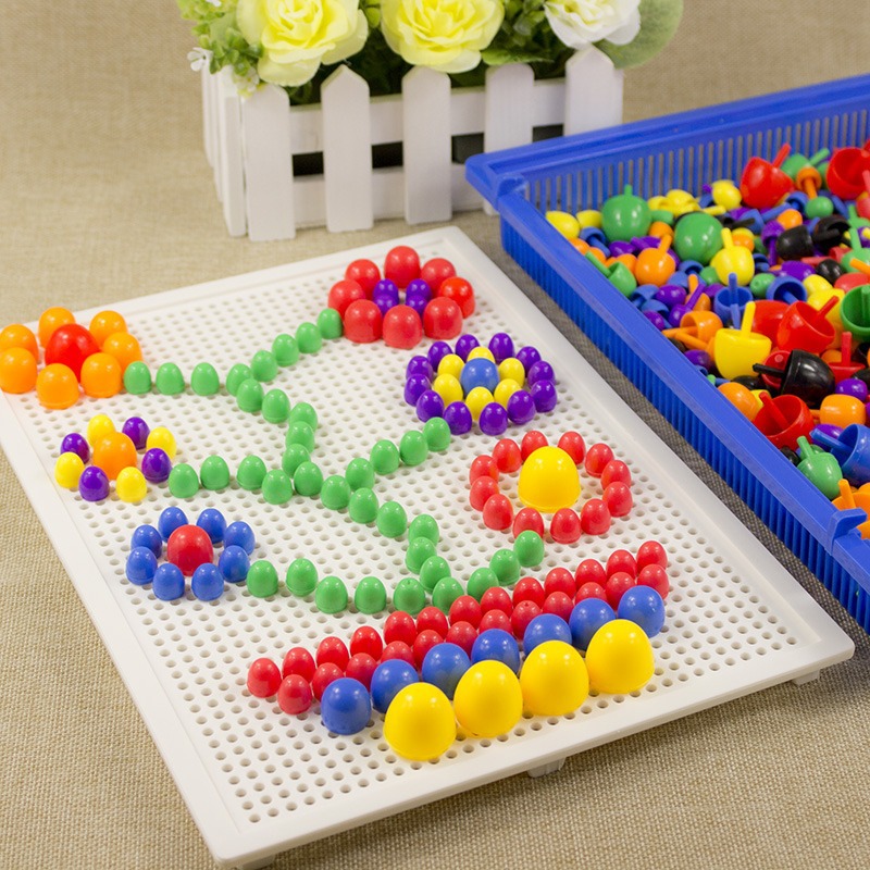 Mushroom Nail Combination Puzzle Board Children's Educational Building Blocks for 3-7 Year Old Boys and Girls