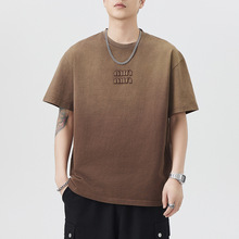 安洋2025美式复古重磅纯棉渐变色短袖T恤男装夏季潮牌痞帅上衣服