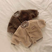 韩版ins加绒加厚棒球外套羊羔绒长袖上衣儿童保暖秋冬男女宝宝童