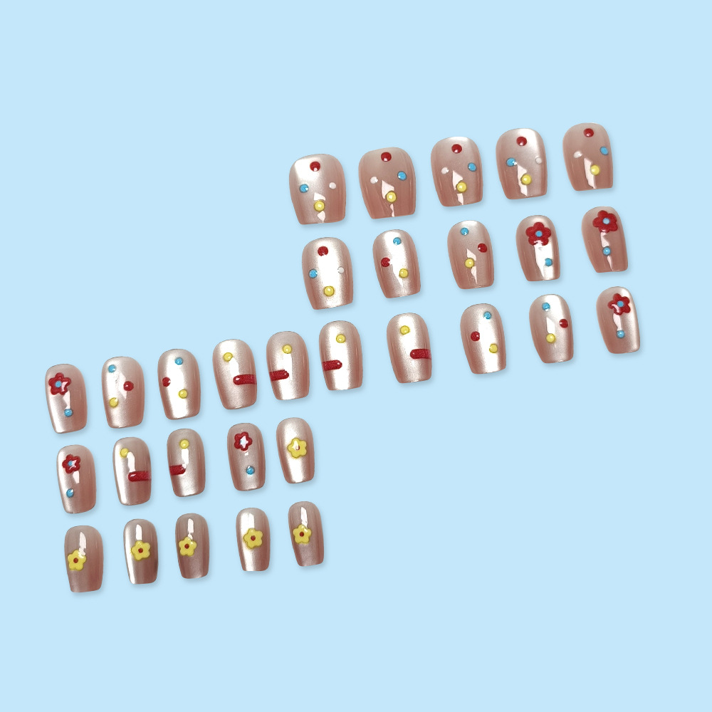Advanced Sense 3D Sense Flower Nail Parche en relieve Corto ojo de gato con armadura 30 piezas en caja de uñas falsas