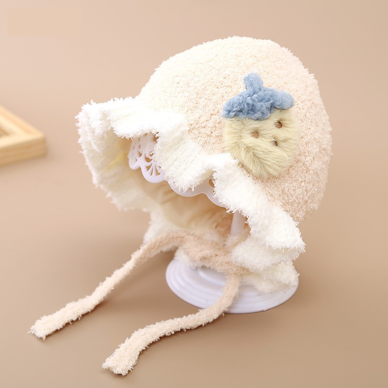 Sombreros para bebés otoño y invierno lindos encaje dulce bebé princesa sombrero de peluche protección de orejas de la corte sombrero de abrigo
