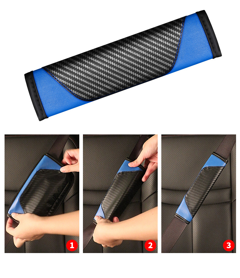 Cross-Border Popular Carbon Fiber Car Seat Belt Shoulder Cover Leather Color Matching Soft and Comfortable Sports Safety Cover