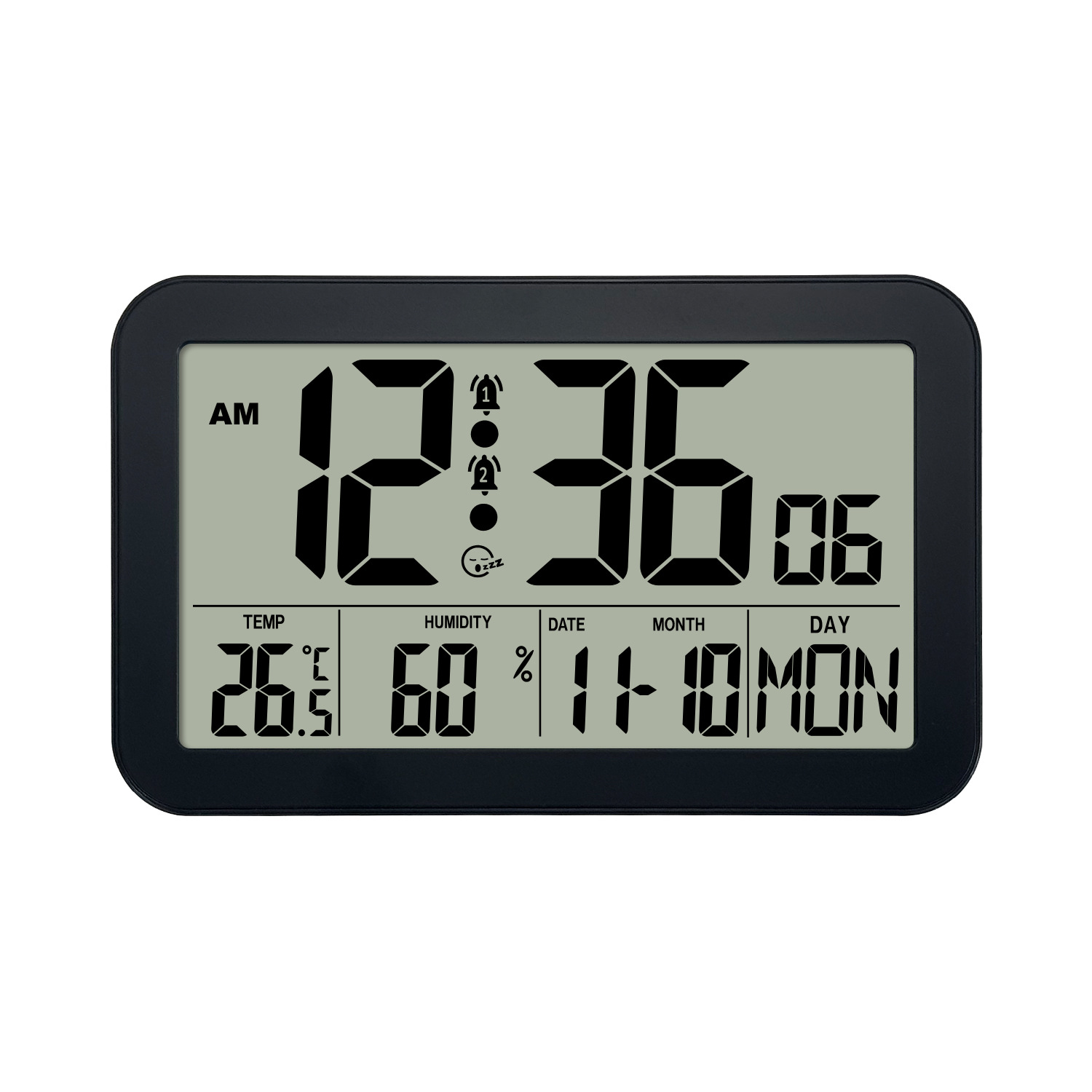 Reloj de pared transfronterizo con acabado de madera para sala de estar y dormitorio, con pantalla digital LCD de alta definición, reloj despertador multifuncional con calendario perpetuo, temperatura y humedad