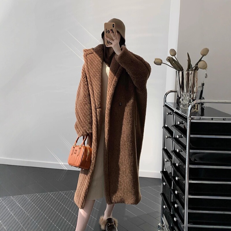 M brand 2025 winter new mocha brown teddy bear coat, oversized mid-length fur coat for women M brand 2025 winter new mocha brown teddy bear coat, oversized mid-length fur coat for women
