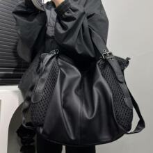 跨境专供女士时尚网面拼接托特包大容量复古网眼单肩大包