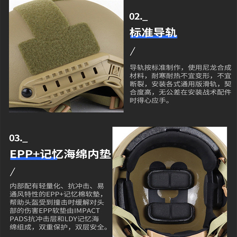 Casco de ciclismo táctico FAST de segundo nivel a prueba de balas PE polímero NIJ3A Seguridad de las fuerzas especiales 1.4KG Ligero image 3
