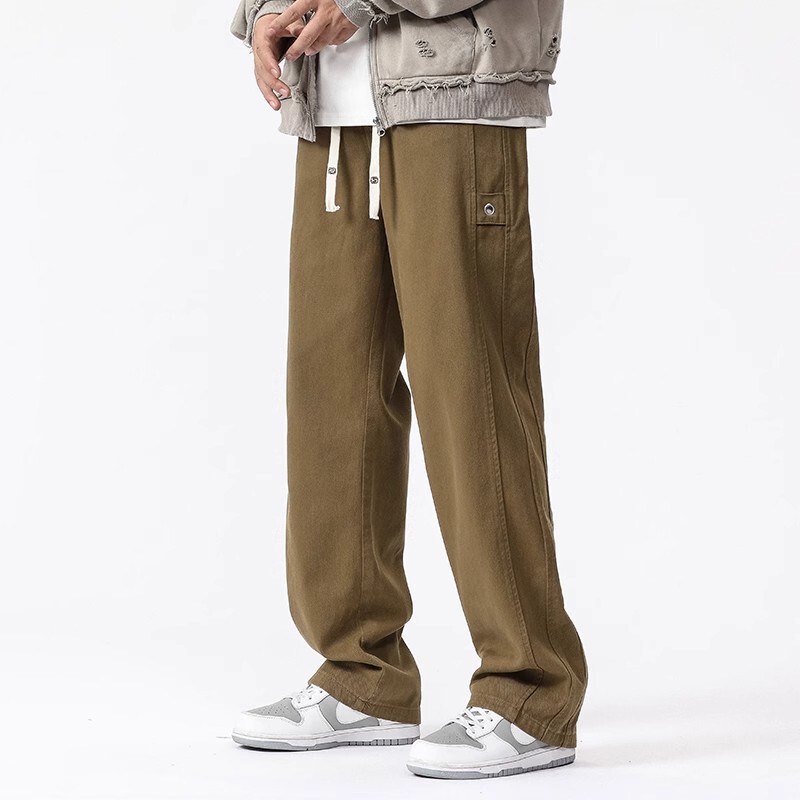 High-end straight casual pants men's 2024 new spring and autumn elastic waist wide leg American overalls men's pants fried street