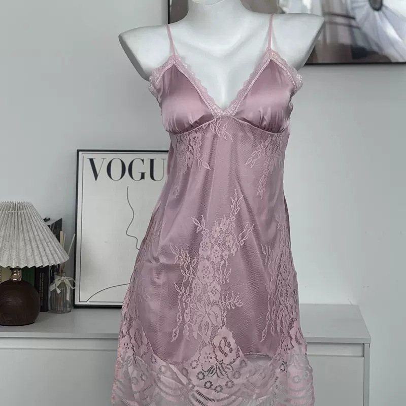 Сексуальная кружевная пижама фуксия, slip-платье, стиль высокого качества, широкая палитра цветов