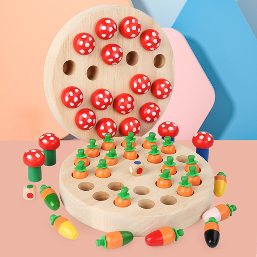 Fun Radish Mushroom Color Memory Game Pull Radish Children's Wooden Educational Early Learning Toy