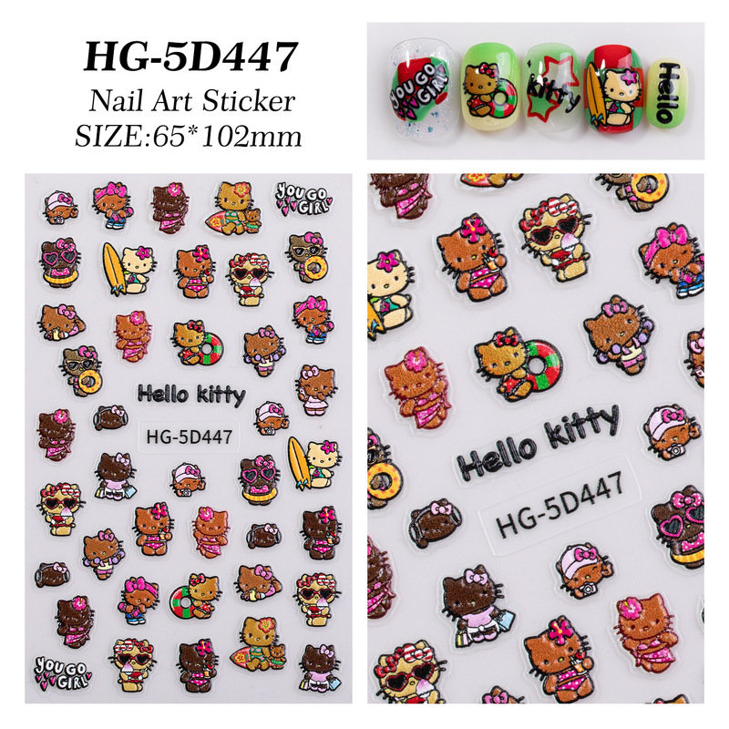 黑皮KT猫美甲贴纸5D浮雕立体豹纹hellokitty猫指甲贴纸饰品 HG款|undefined
