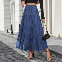 2025欧美跨境外贸夏季新款长款休闲半身裙牛仔纹理图案3D数码印花