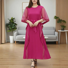 2025夏季欧美渐变三宅褶皱新款大码气质时尚连衣裙收腰显瘦遮肚子