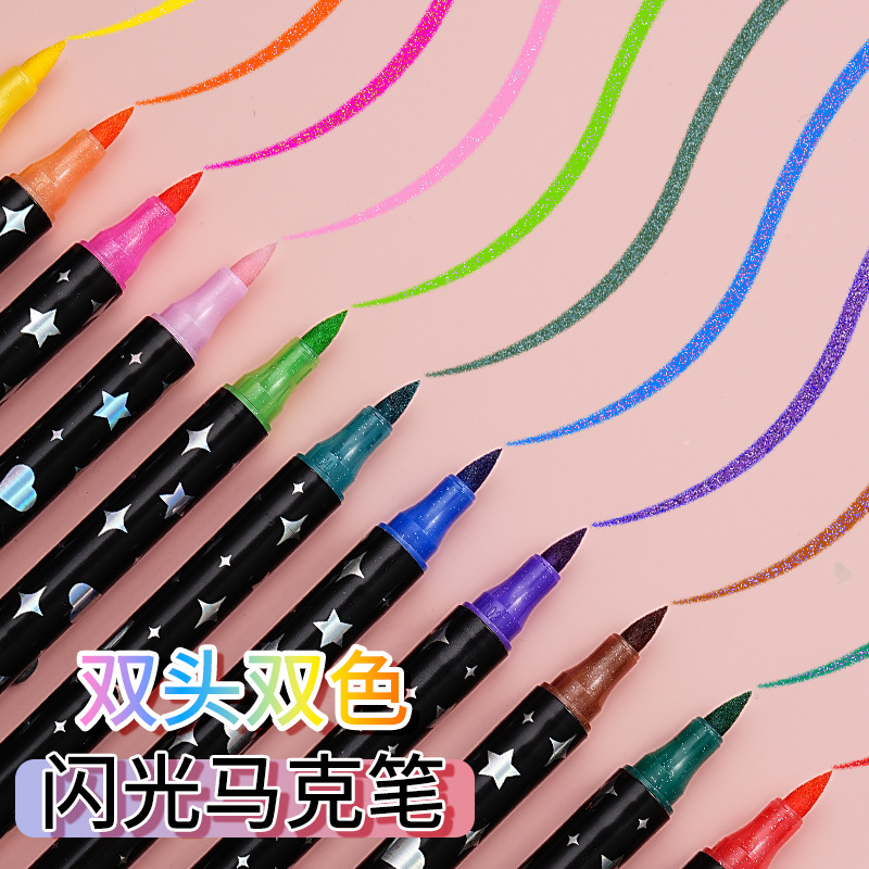 Ventas transfronterizas de tinta caliente de doble cabeza de doble color flash marcador de arte ultra-brillante pintura graffiti acuarela
