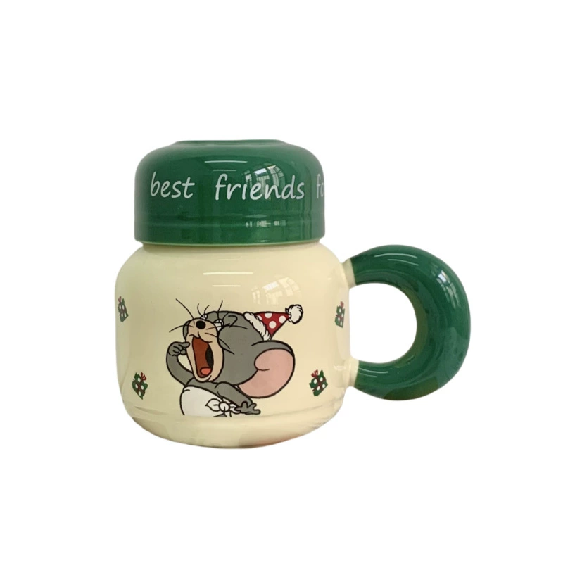 Котик и мышь кружка с крышкой милый молочный фуфу cup водяная чашка для дома и офиса женская кофейная чашка