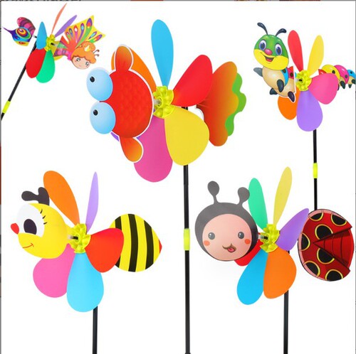 Colorful cartoon animal windmill children's outdoor toy three-dimensional plastic diy windmill scenic toy with tail