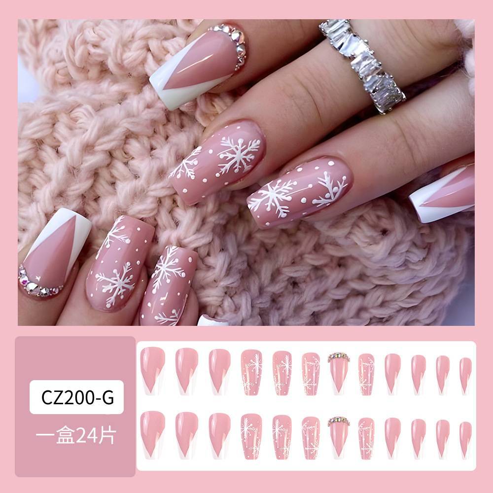 Polvo desnudo de copo de nieve decoración de uñas de Navidad venta caliente transfronteriza suave y delicada 24 piezas de parche de uñas falsas