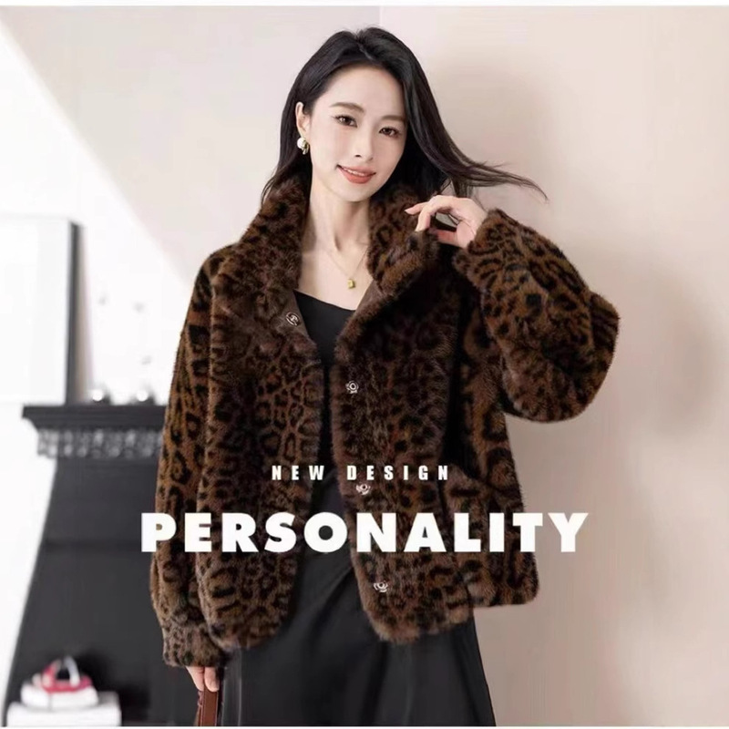 Mink Fur Coat for Women 2025 Leopard Print Shearling Mink Fur Integrated Coat Haining Fur Light Luxury Commuter Style Leopard Print Model
