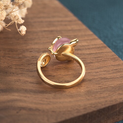 Creative design fox inlaid natural chalcedony ring niche design light luxury fashionable index finger trendy hand jewelry
