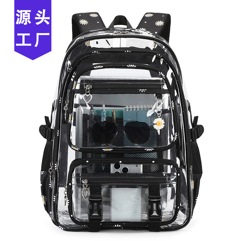 2026 New Daisy Print Transparent Backpack for Middle School, High School, and College Students, Large Capacity Travel Backpack