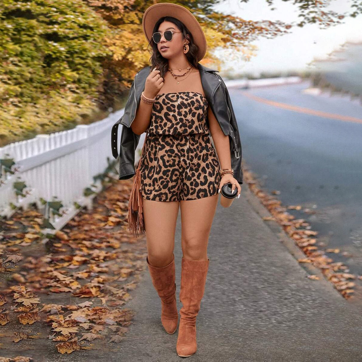 Strap Leopard Print Plus Size Off Shoulder Bodysuit Women 2025 Spring Summer European and American New Sexy Holiday Beach Dress 