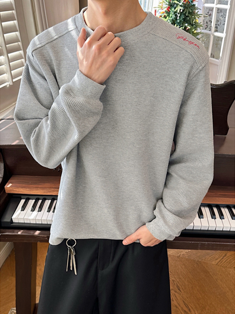 Men's Long-sleeve Waffle T-shirt With Embroidered Red Label Logo_voghion.com