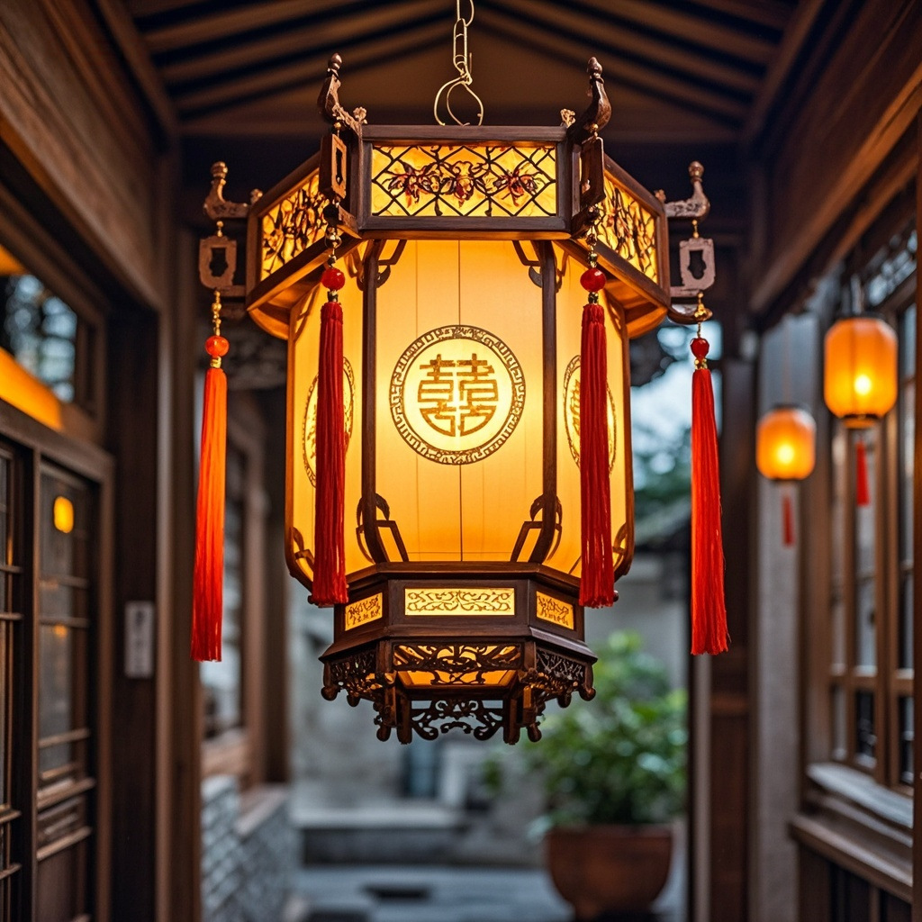 中式仿古实木吊灯六角寺庙祠堂宫灯复古饭店茶楼酒店走廊文旅宫灯-阿里巴巴