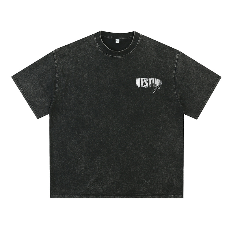 スノーフレークウォッシュ半袖Tシャツメンズ夏新作ブロークンテクスチャレタープリント半袖日本製ルーズTシャツq