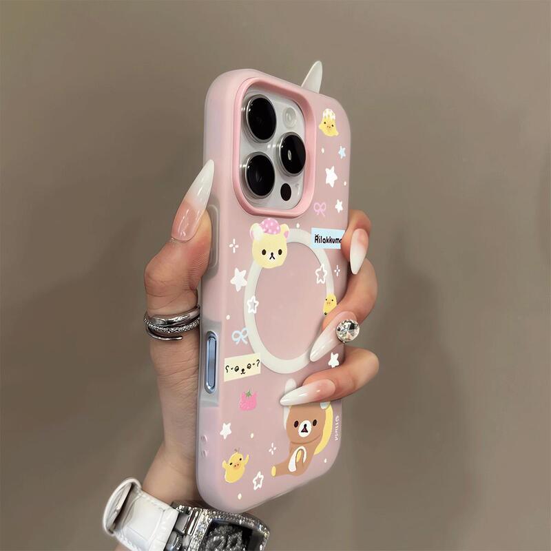 带睡帽轻松熊适用苹果iphone16promax手机壳14/13/16二合一磁吸新|undefined