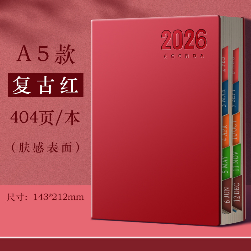 Agenda 2026 Cuaderno de notas Plan diario Cuaderno de notas Calendario Manual de tarjetas perforadas Gestión de eficiencia Autodisciplina