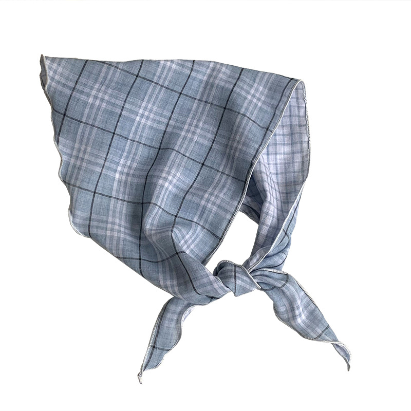 Pañuelo en la cabeza Pañuelo triangular a cuadros de todo fósforo de moda pastoral femenina de verano Pañuelo pequeño simple Pañuelo de seda fino retro de moda Cinturón para el cabello