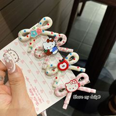 韩系简约波点粉色蝴蝶结鸭嘴夹ins秋冬简约百搭刘海边夹小众头饰