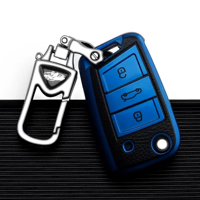 Case Lavida Bora Sagitar Car key bag - volkswagen-b-folding-3-keys-sapphire-blue-single-shell-upgrade-anti-loss-metal-buckle