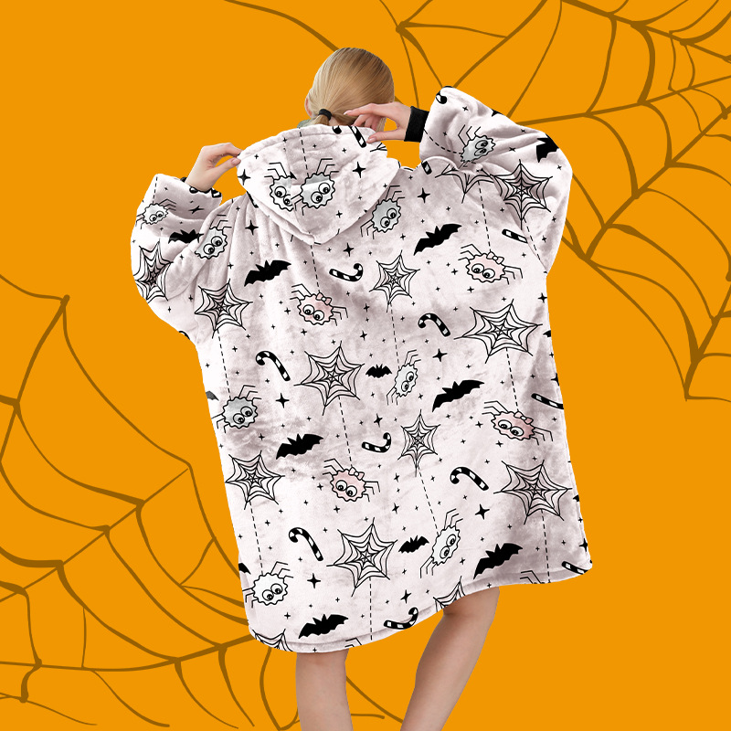 Halloween gran franela pareja ropa casera casual pijamas calentamiento europeo y americano encapuchado pijama perezoso