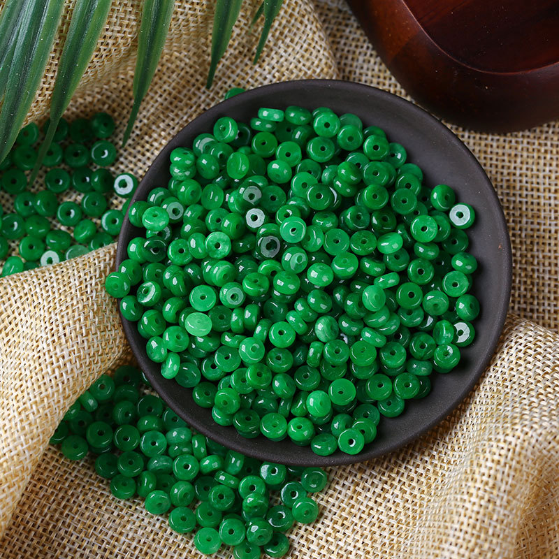 干青绿小算盘珠平安扣散珠子翡翠色diy编制手链手串文玩隔珠配饰