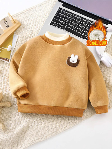 Autumn and winter baby semi-high collar men and women's base shirt and velvet top sweater New Year clothes cartoon children cartoon pattern