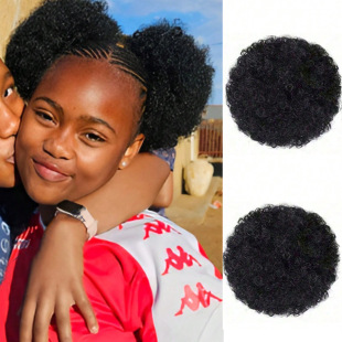 Foreign Trade African Children's Small Hair Bun Wig Afro Puff High-Temperature Fiber Fluffy Hair Bun Afro Puff Kindy