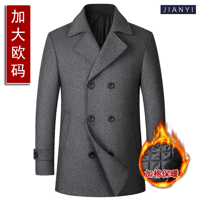 Autumn and Winter New European-sized Men's Wool Coat Fashionable Double-breasted Lapel Mid-length Wool Coat for Men