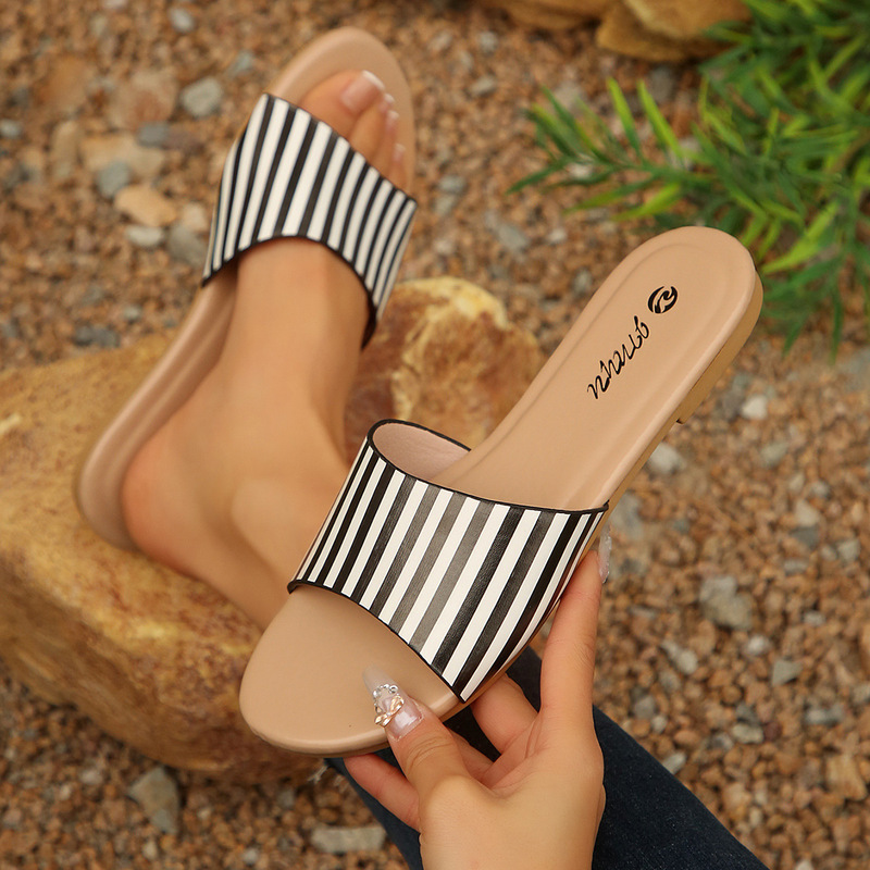 Cross-Border European Size Women's Shoes, Women's Slippers, Versatile Animal Print Decoration, Round Toe, Flat Bottom, Lightweight Cross-Border European and American