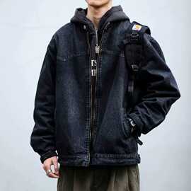 美式复古牛仔外套男春秋款潮牌痞帅水洗做旧立领工装夹克衫