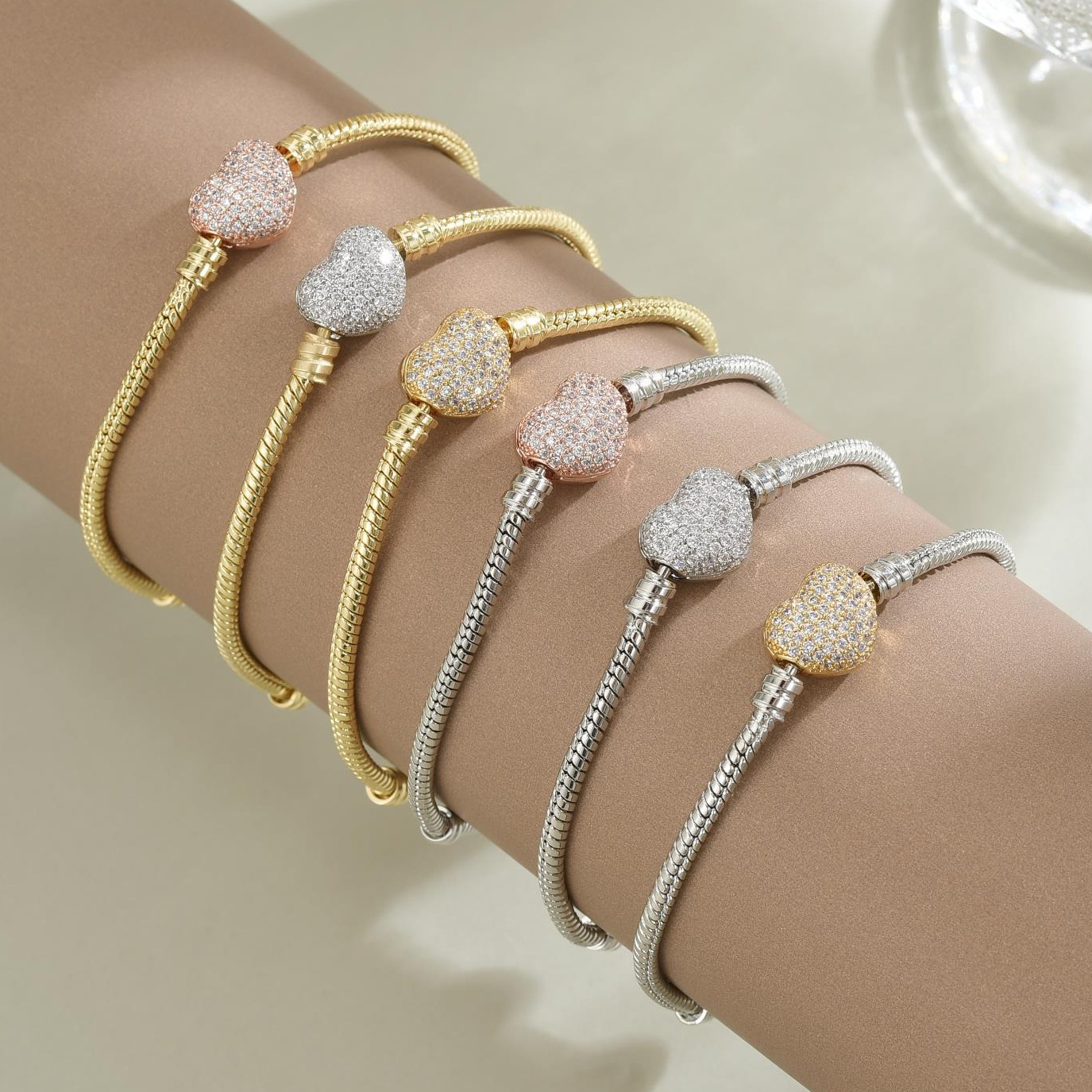 Heart-shaped Diamond Snake Bone Bracelet For Diy Design Jewellery_voghion.com