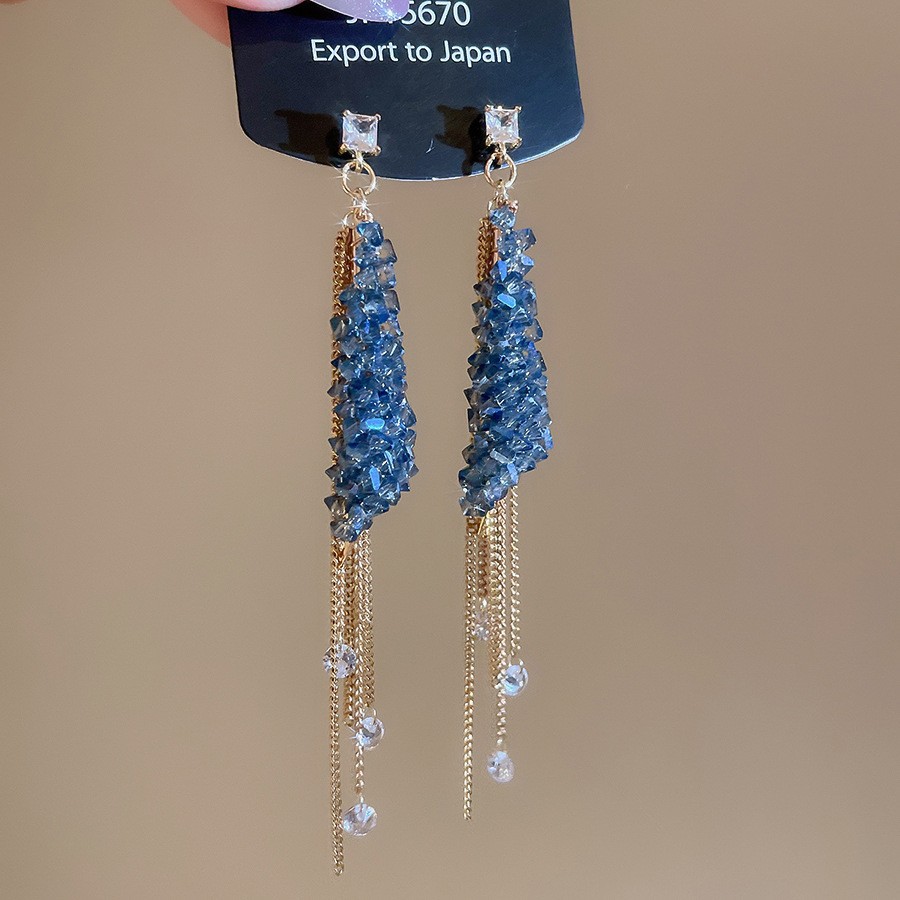 Aguja de plata con diamantes de cristal pendientes de bordilla estilo nacional pendientes de temperamento pequeño ligero lujo de alta calidad industria pesada exageración pendientes